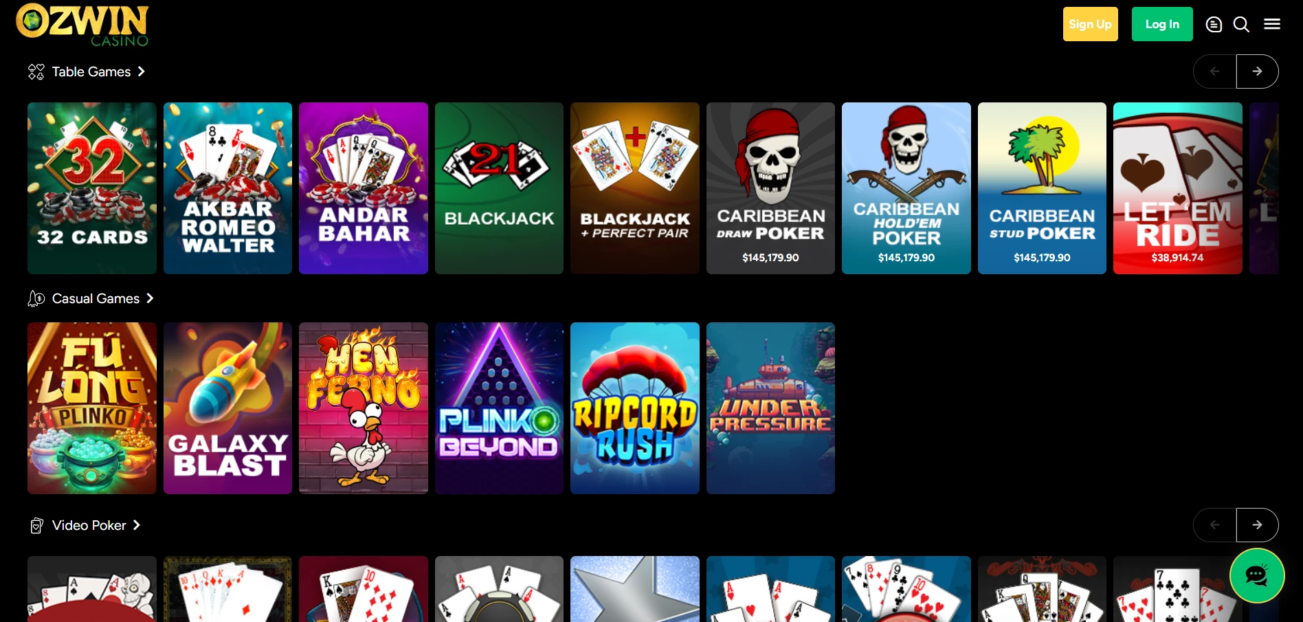 Ozwin lobby screenshot with game thumbnails